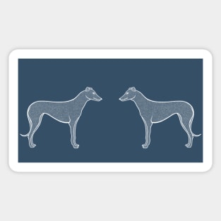 Greyhounds in Love - detailed outlines dog design - on dark blue Sticker